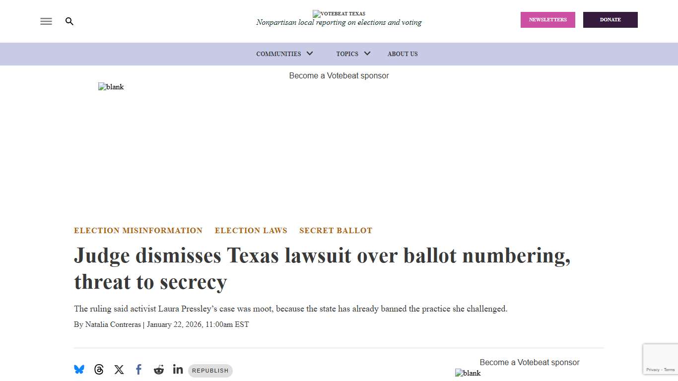 Judge dismisses Texas lawsuit challenging ballot numbering system - Votebeat